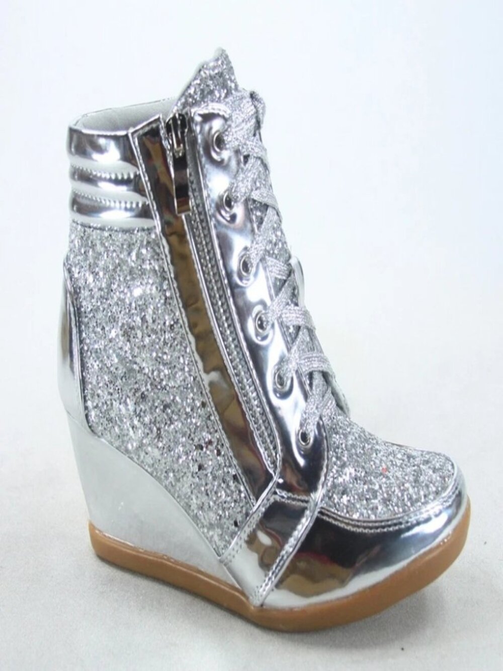 NEW Glitter Sneaker Women's High Top Lace Up Wedge Booties Shoes Size 5.5 - 10